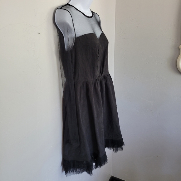 Ryu NWT Medium Black Dress Mesh Long Sleeve Pleated Tulle Trim Sheer Sleeves - Picture 4 of 9